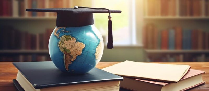 a globe with a graduation cap on top of it