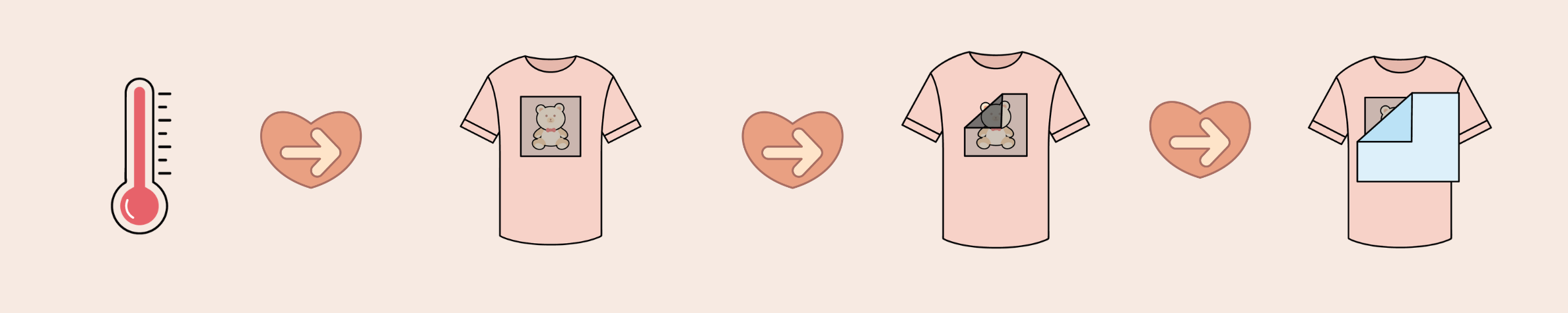 a couple of pink shirts with a heart and arrow