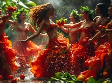 a group of women dancing in the rain