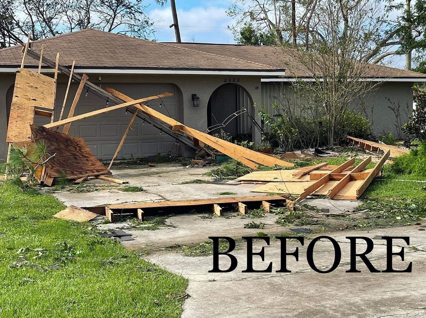 a house with a broken roof