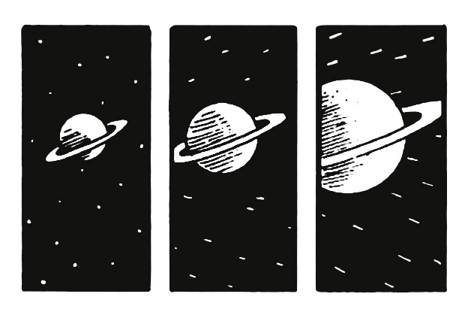 a group of black and white images of planets