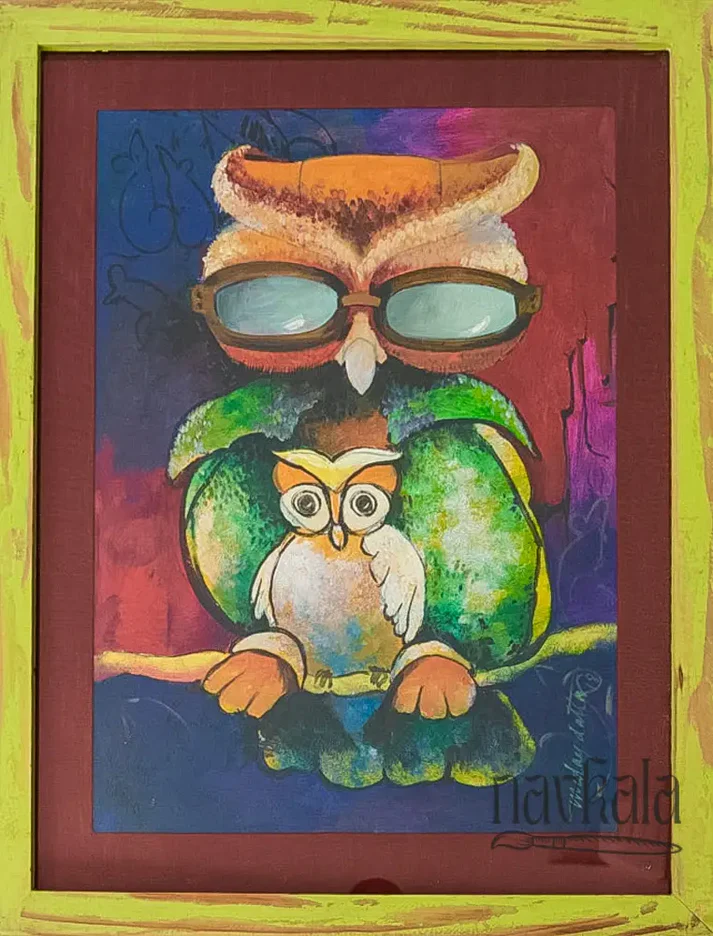 a painting of an owl and an owl with glasses