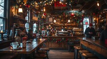 a room with tables and chairs and lights