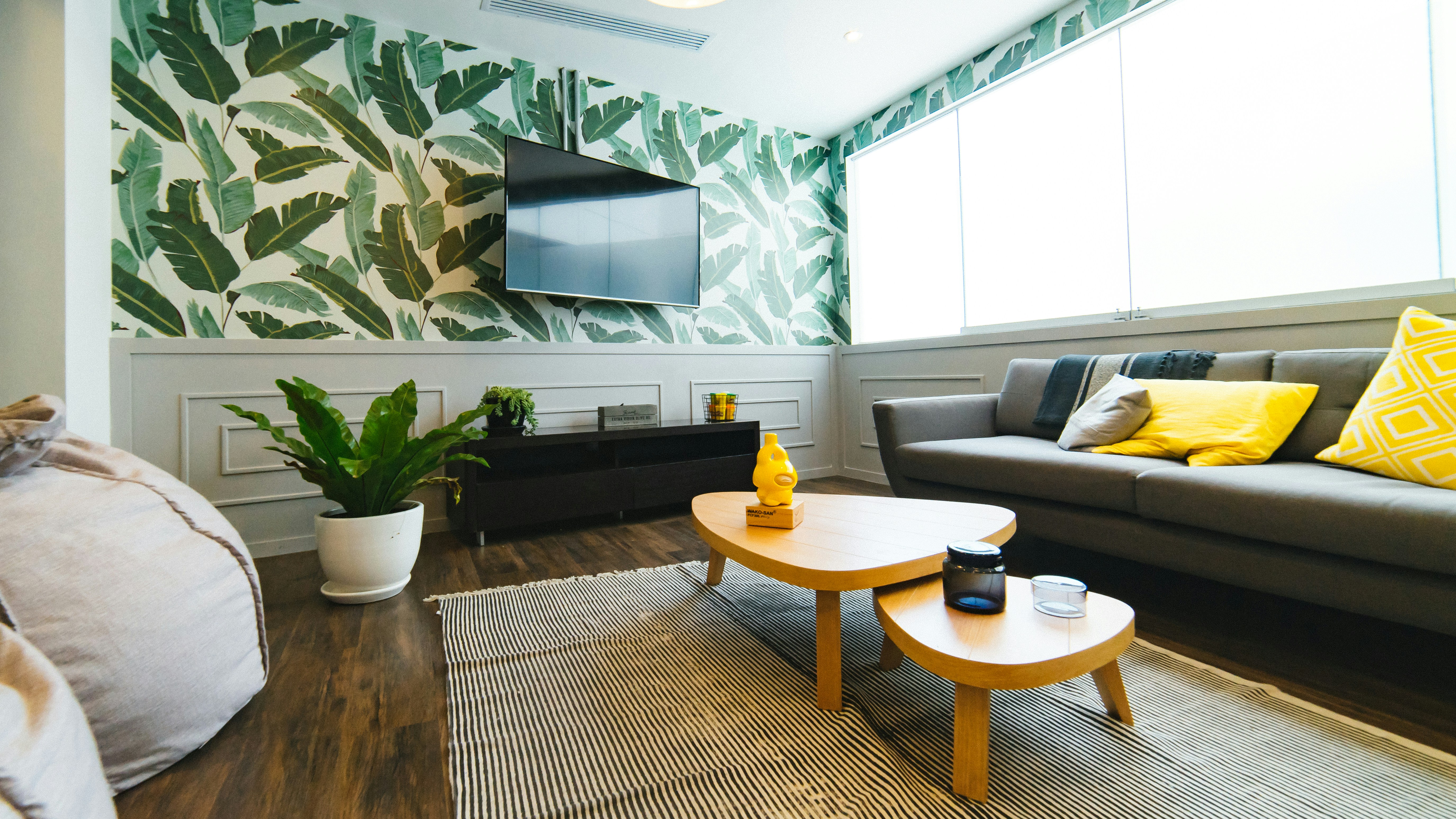 a living room with a couch and a television