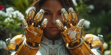 a woman with a robot hand