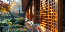 a building with a row of bushes