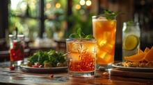 a group of drinks on a table