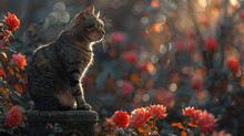 a cat sitting on a stone