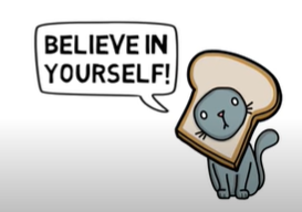 a cartoon of a cat with a slice of bread