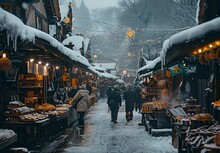 people walking down a street in a snowy day