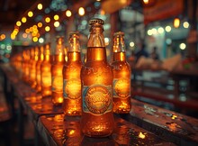 a row of bottles on a table