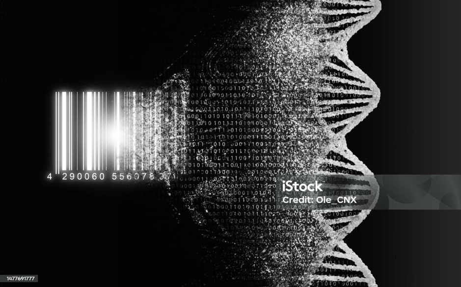 a dna strand with numbers and a bar code
