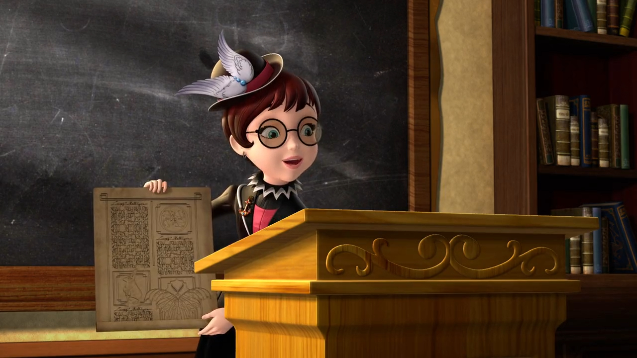 a cartoon of a girl standing at a podium