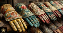 a group of gloves with floral designs