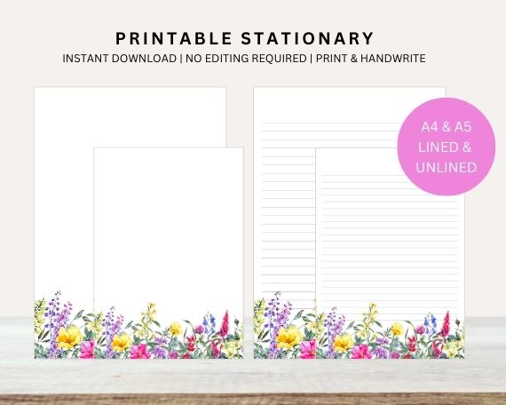 a printable stationery with flowers