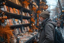 a man standing in front of a shelf of books