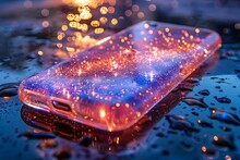 a cell phone with a glowing case