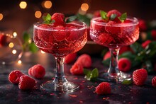 two glasses of red liquid with berries