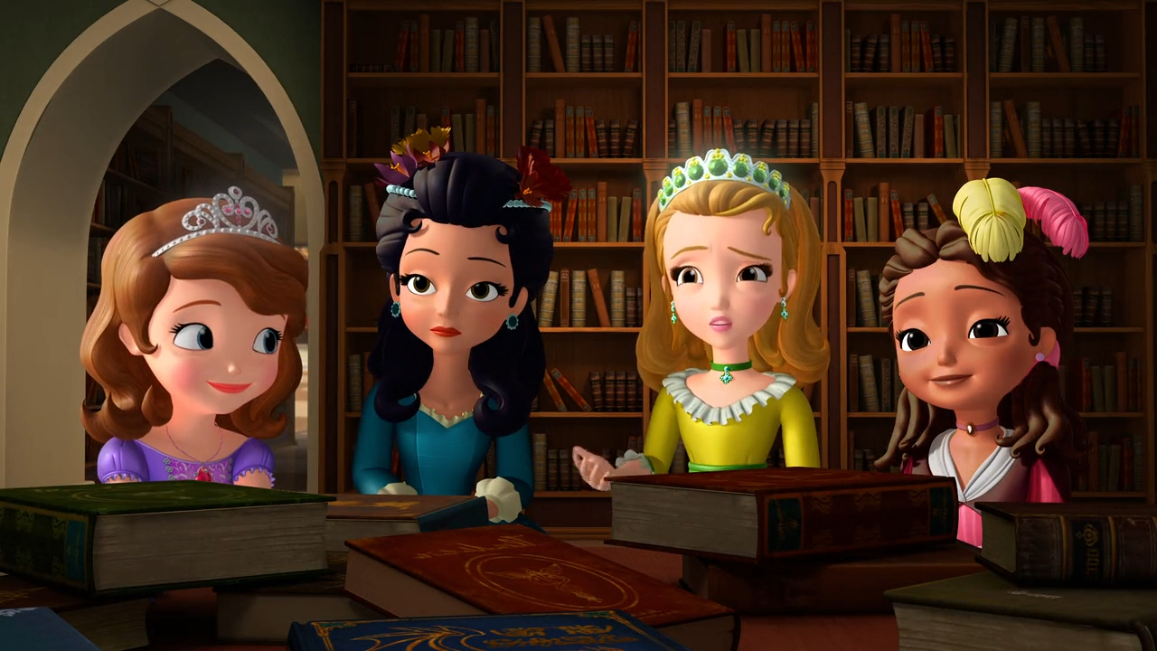 cartoon of a group of girls in a library