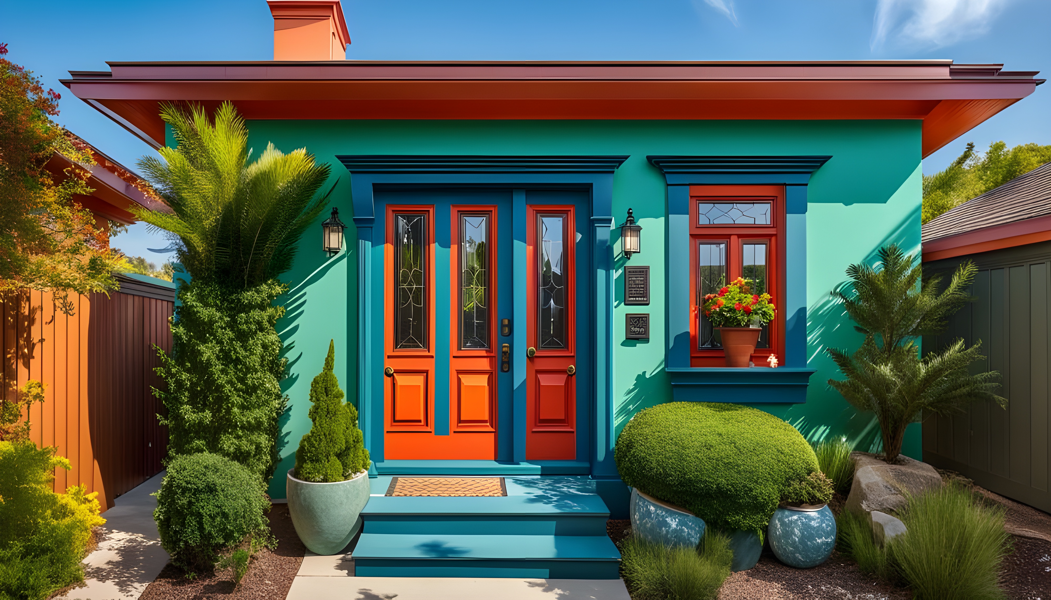 a house with a blue and orange door