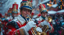 a group of people in a marching band