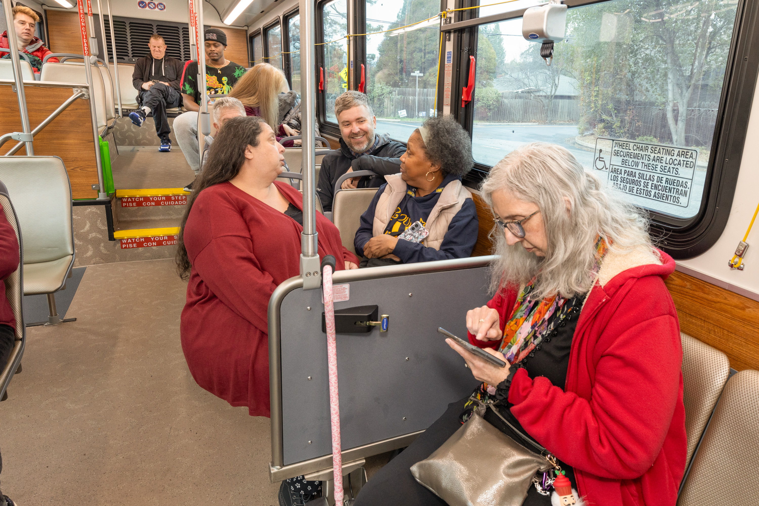 a group of people on a bus