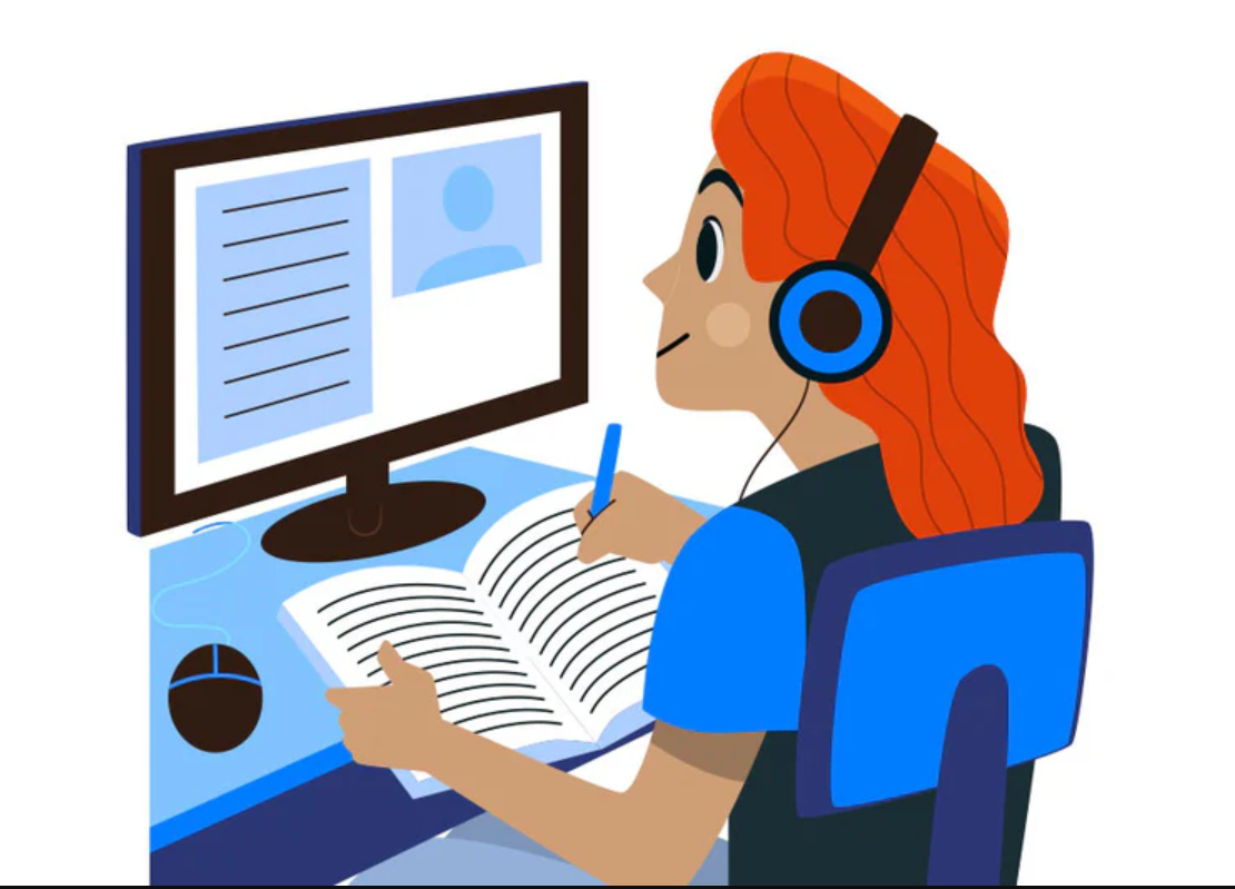 a cartoon of a woman sitting at a computer