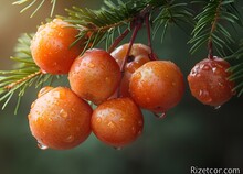 a group of orange fruits on a branch