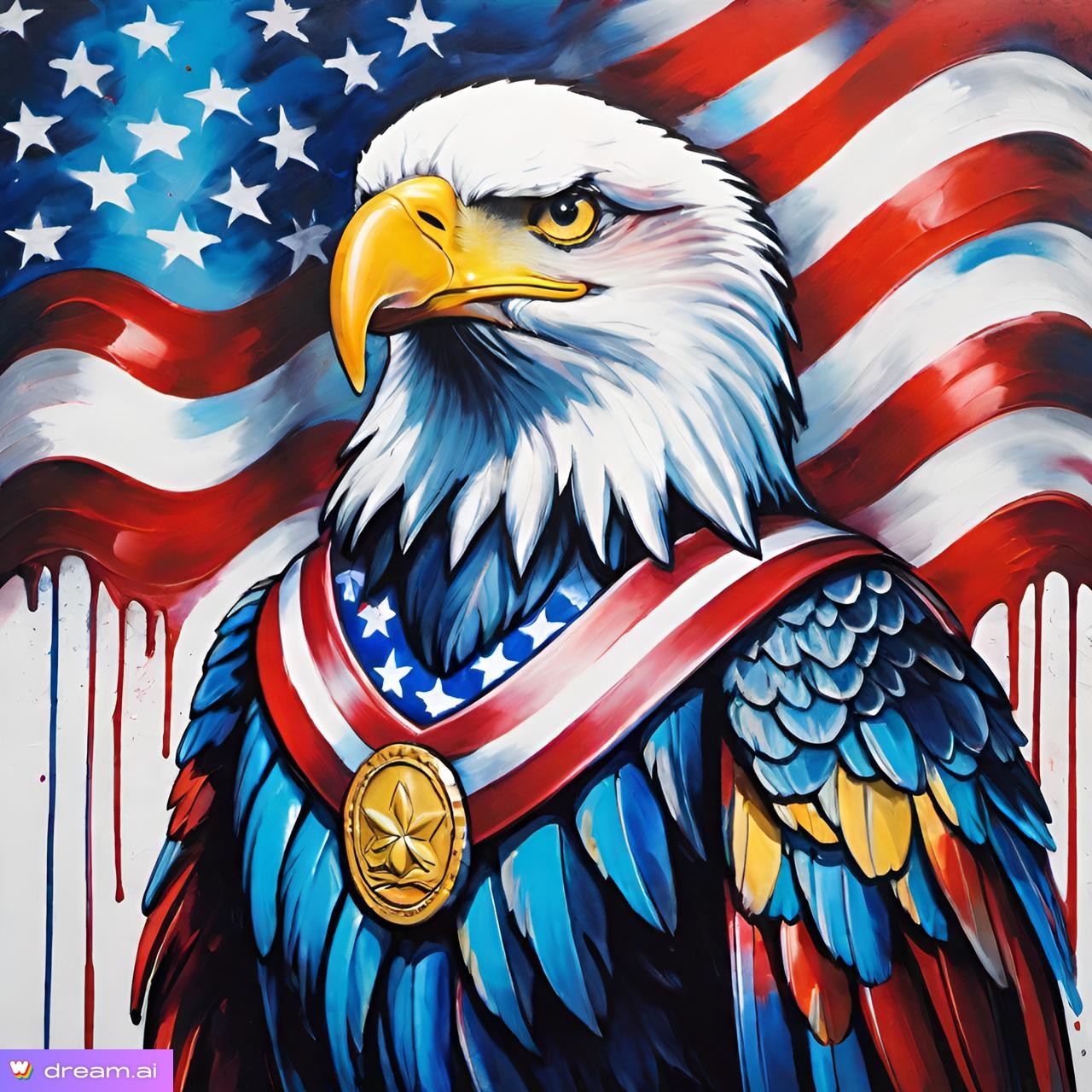 a painting of an eagle with a medal