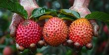 a group of red round fruits