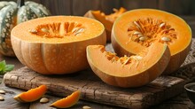 a cut up pumpkin on a cutting board