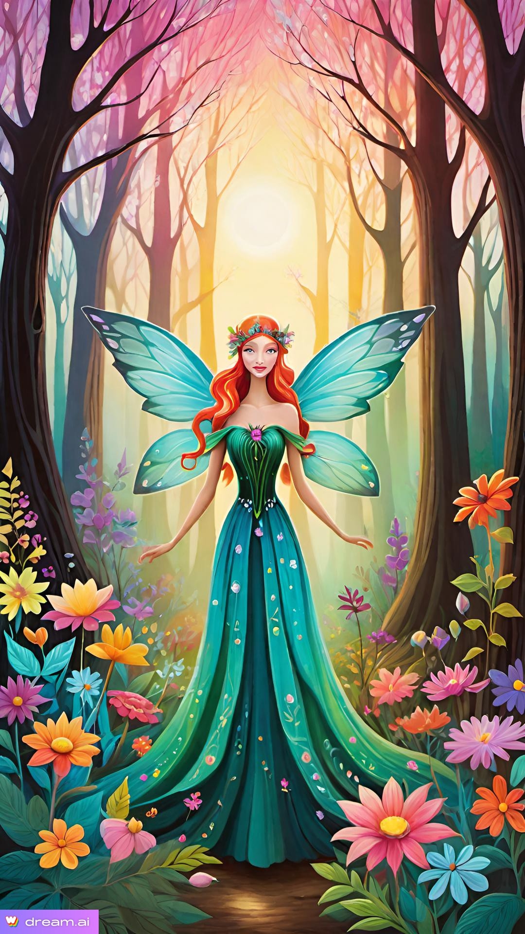 a cartoon of a fairy in a forest