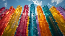 a group of tall colorful objects