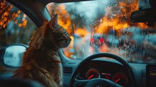 a cat sitting in a car