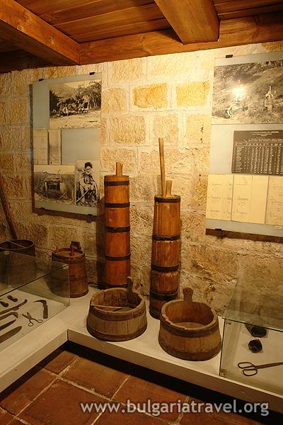 a wooden barrels and mortars on a counter