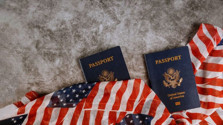 two passports on a flag