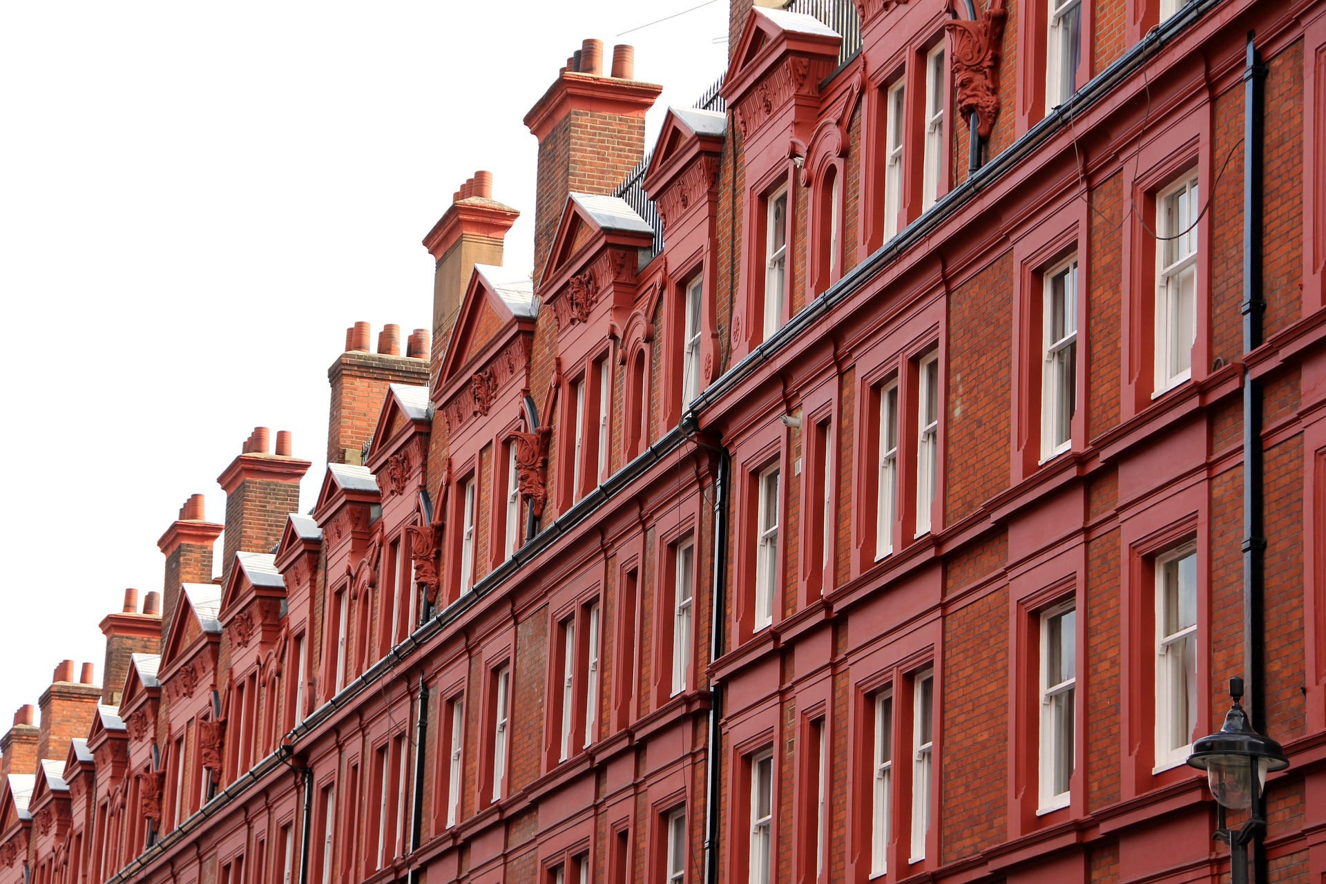 a row of red buildings