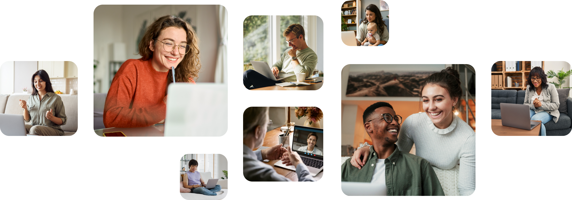 a collage of people using laptops