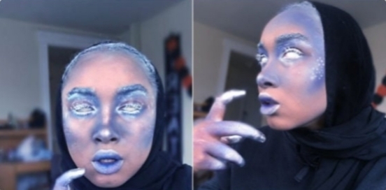 a woman with blue makeup