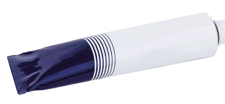 a close-up of a blue and white tube