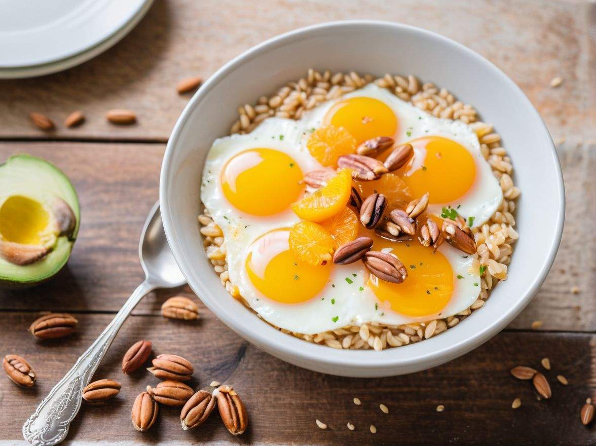 a bowl of food with eggs and nuts