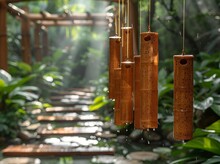 a bamboo wind chimes in a garden