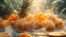 a pile of oranges and pineapples