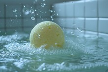 a yellow ball in water