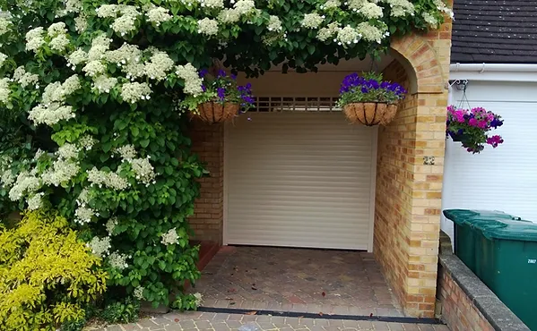 a door with flowers and plants growing on it