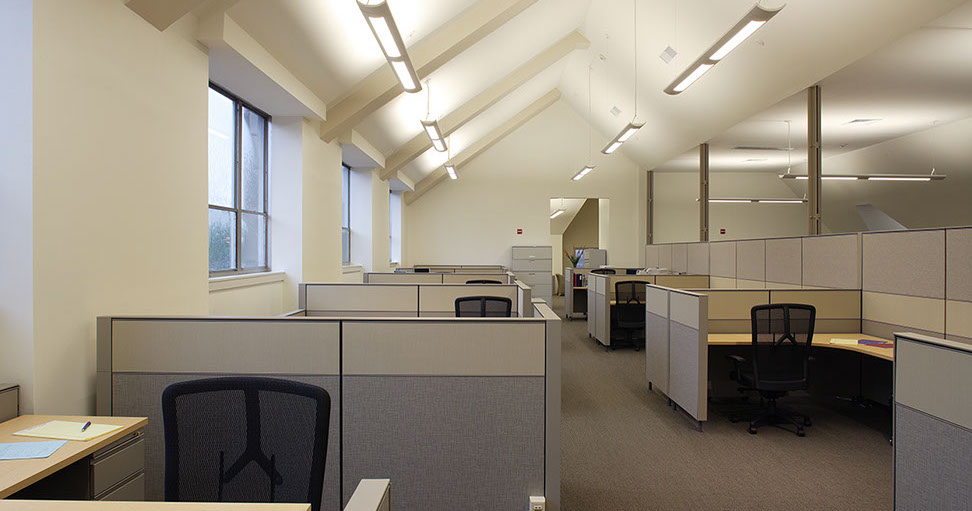 an office cubicles with a large window