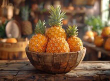 a bowl of pineapples on a table