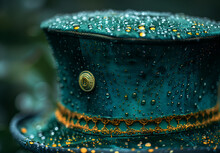 a green top hat with a button