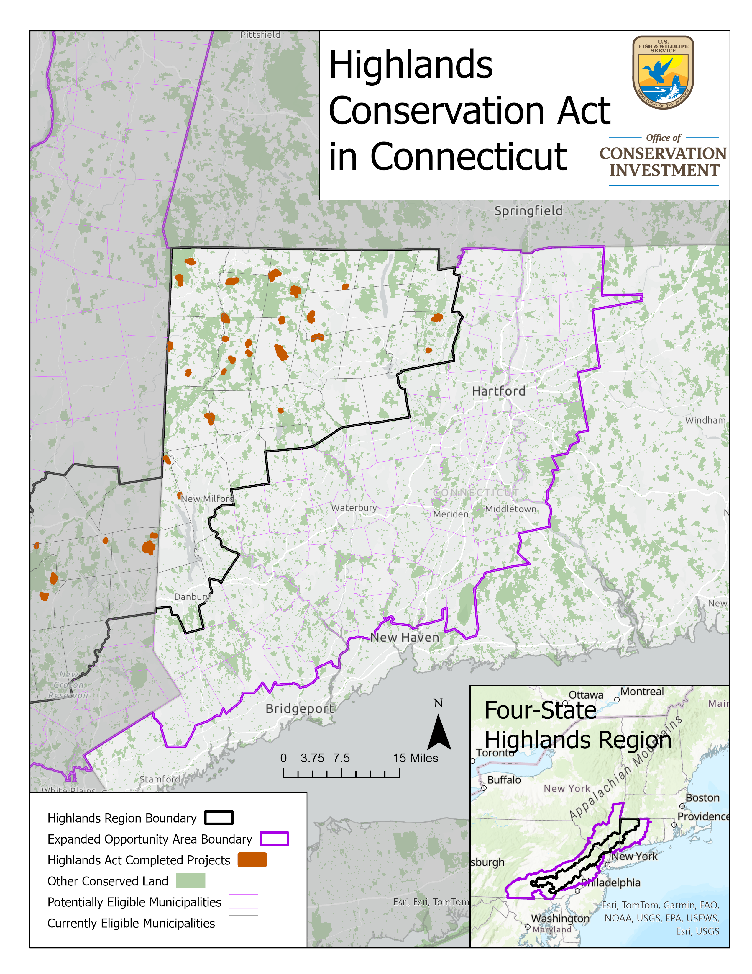 a map of connecticut with red dots