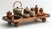 a table with a variety of bowls and bowls on it